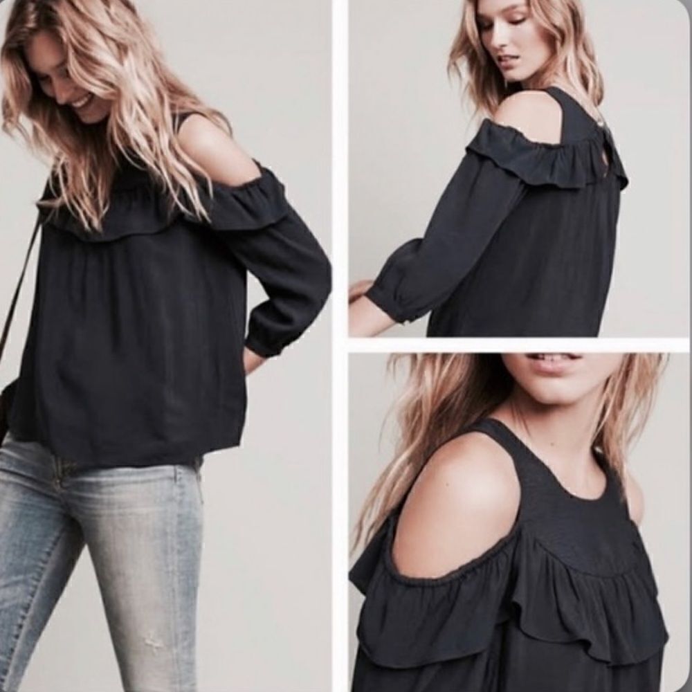 ANTHROPOLOGIE MAEVE Cold Shoulder Ruffle Top Black Women’s Size 6